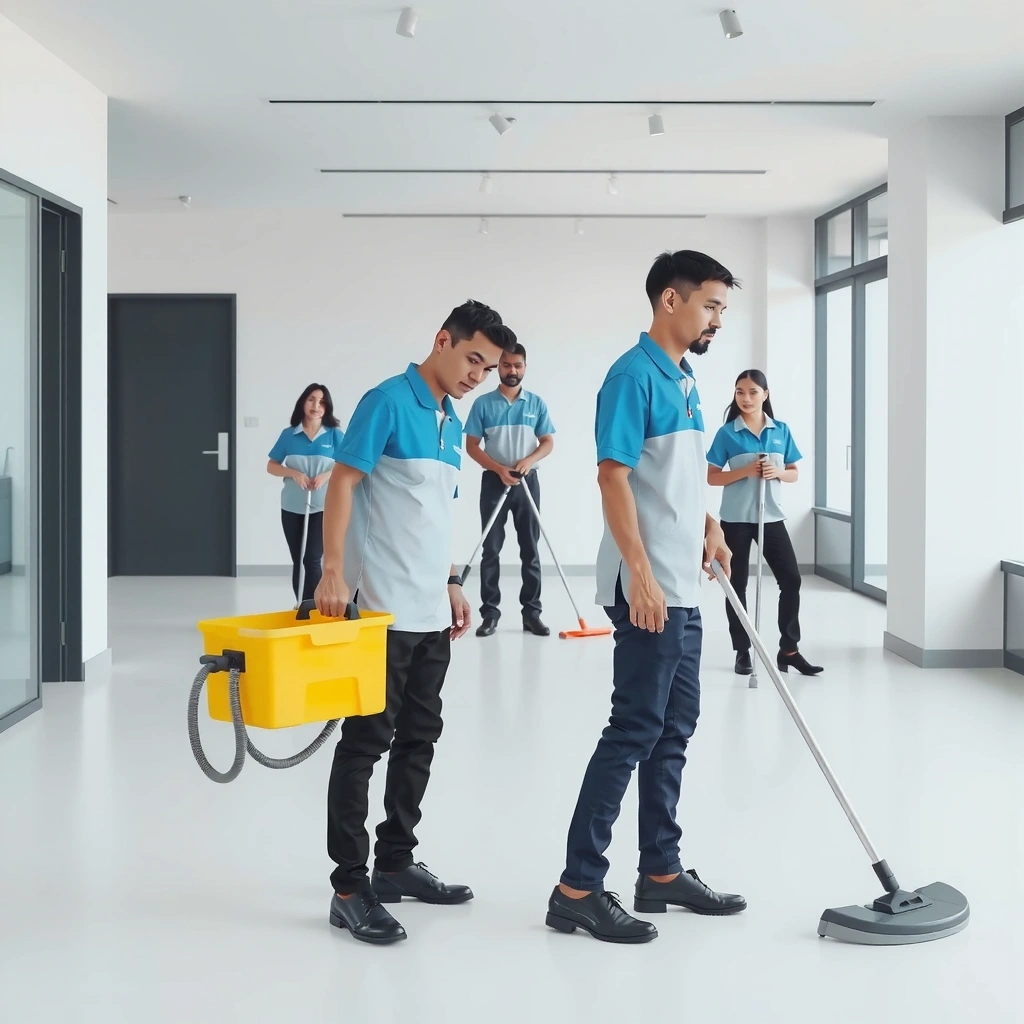Professional cleaning service team working